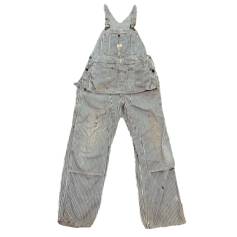 Vintage JC Penneys Big Mac Overalls Hickory Stripe Square Back Workwear 32